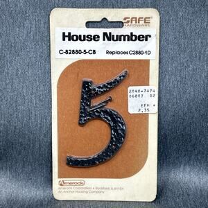 Vintage SAFE Hardware House Number 5 Black Finish 4" Metal Sign NOS C-82880-5-CB